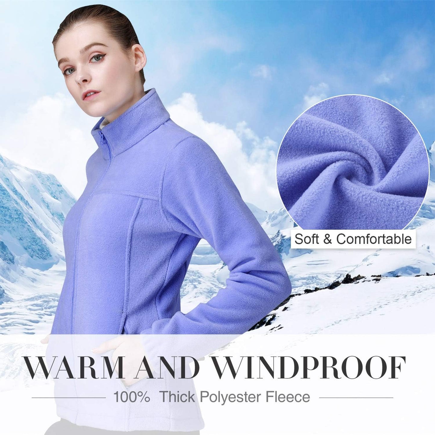 Wholesale Women's Full Zip Thermal Jackets With Pockets Soft Polar Fleece Coat - Blue