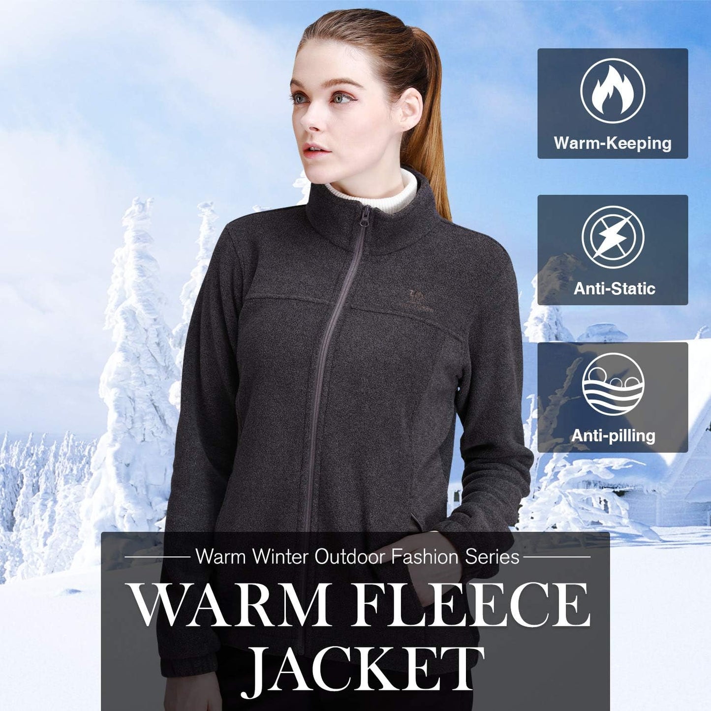Wholesale Women's Full Zip Thermal Jackets With Pockets Soft Polar Fleece Coat - Gray
