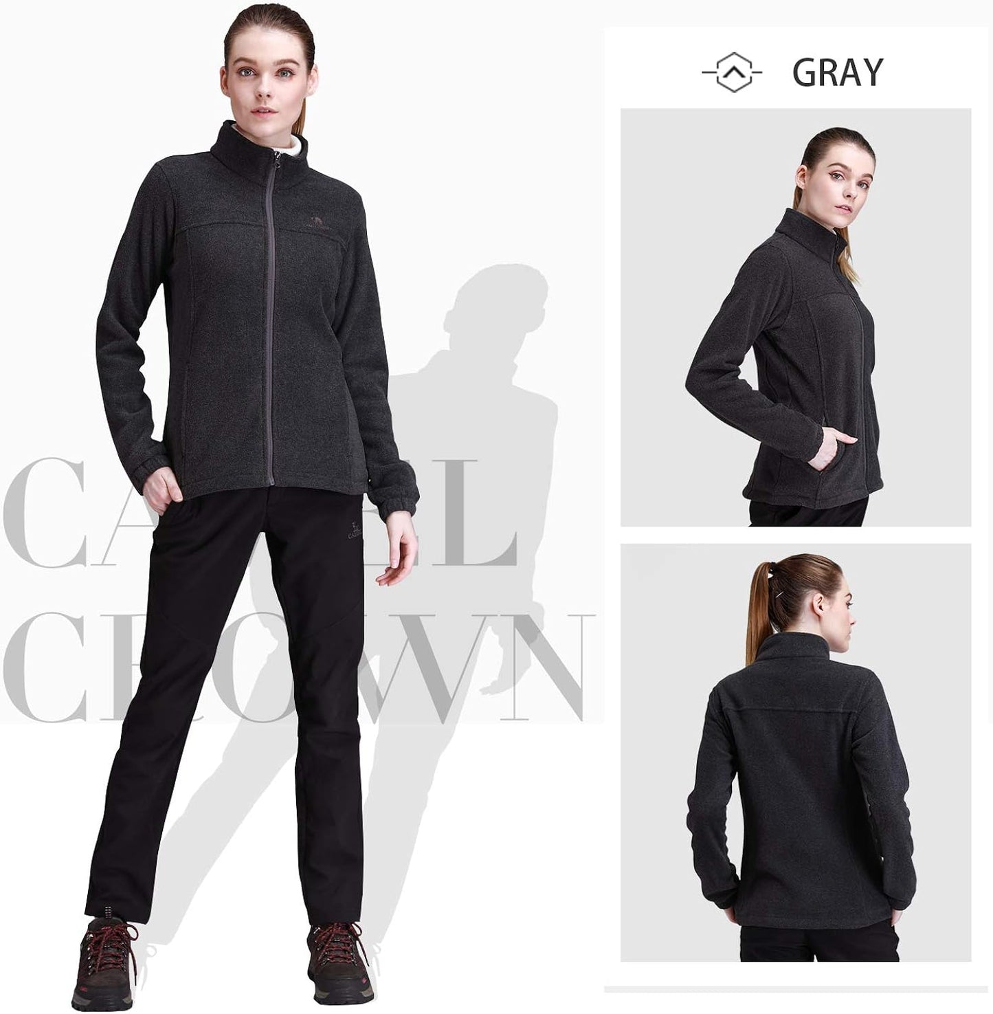 Wholesale Women's Full Zip Thermal Jackets With Pockets Soft Polar Fleece Coat - Gray