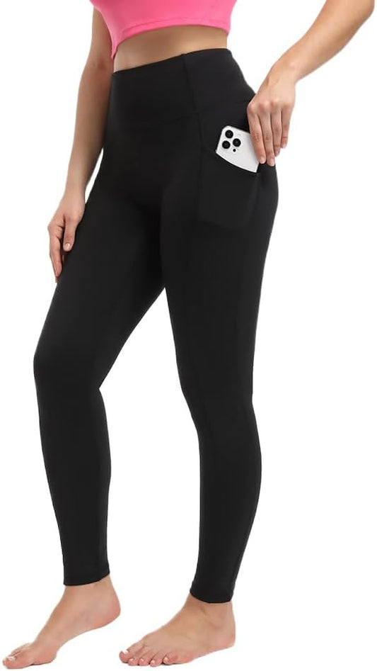 Women's Leggings with Pockets High Waist Tummy Control Yoga Pants - Black