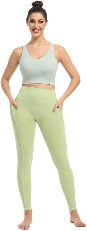 Women's Leggings with Pockets High Waist Tummy Control Yoga Pants - Green