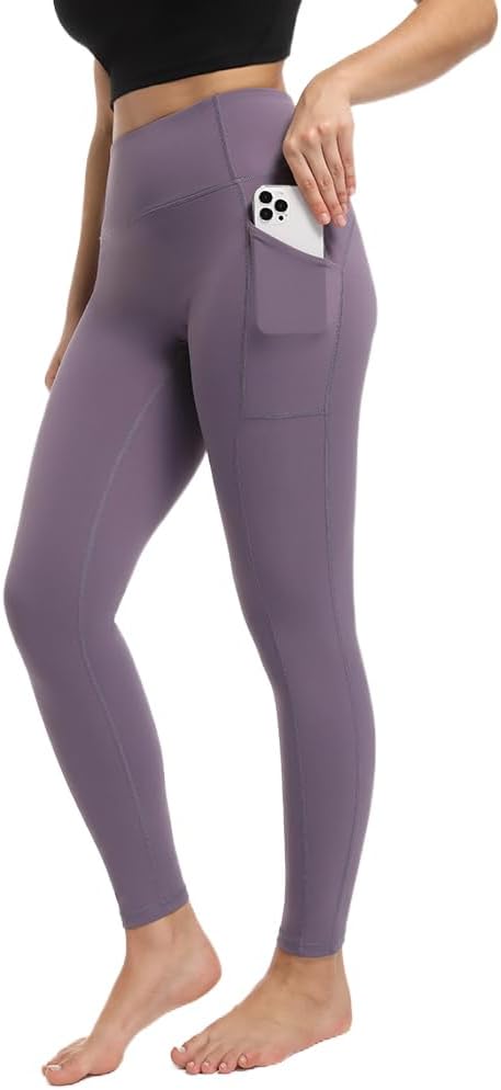 Women's Leggings with Pockets High Waist Tummy Control Yoga Pants - Purple