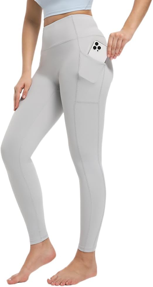 Women's Leggings with Pockets High Waist Tummy Control Yoga Pants - White