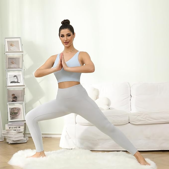 Women's Leggings with Pockets High Waist Tummy Control Yoga Pants - White