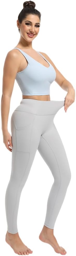 Women's Leggings with Pockets High Waist Tummy Control Yoga Pants - White