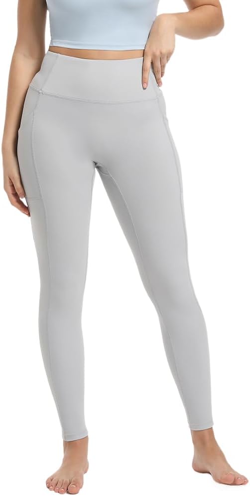 Women's Leggings with Pockets High Waist Tummy Control Yoga Pants - White