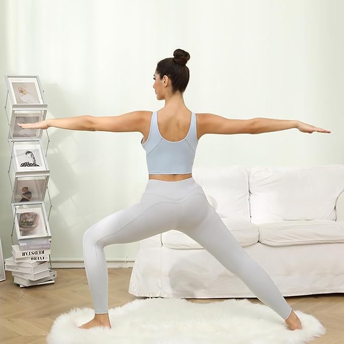Women's Leggings with Pockets High Waist Tummy Control Yoga Pants - White