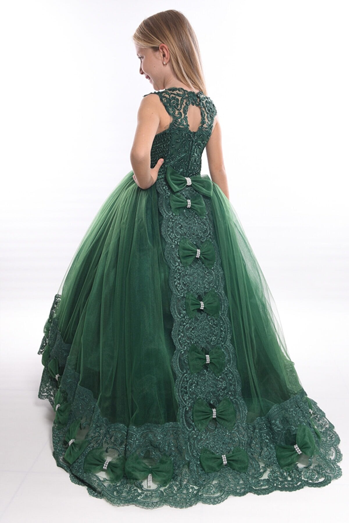 Bow and Pearl Body Guipure Party Dress For Birthday, Prom And Weddings