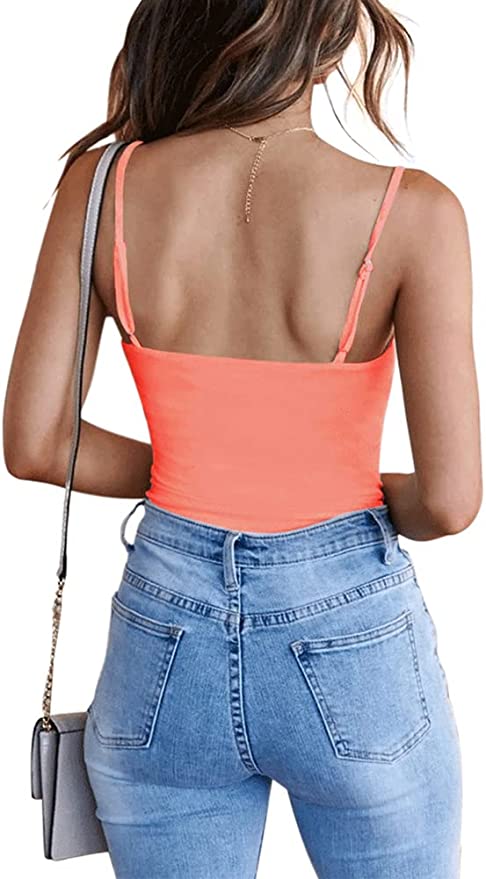 Wholesale Women's Adjustable Spaghetti Strap Square Neck Sleeveless Tank Thong Bodysuits Tops