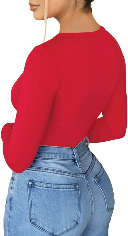 Wholesale Women's V Neck Long Sleeve Slim Fit T Shirt Tunic Tops Tee