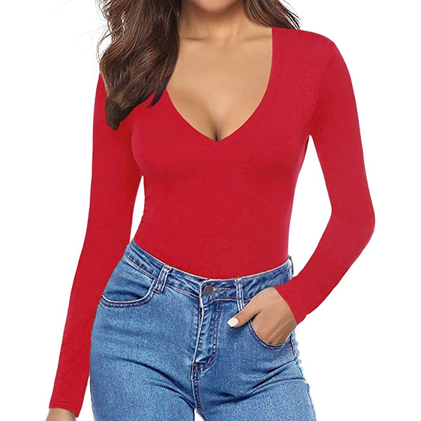 Wholesale Women's V Neck Long Sleeve Slim Fit T Shirt Tunic Tops Tee