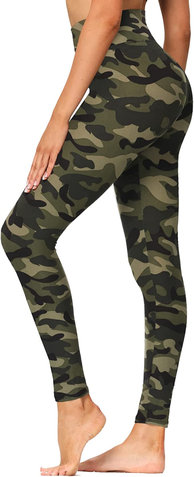 Wholesale High Waisted Green Camo Leggings Soft Slim Tummy Control Printed Pants
