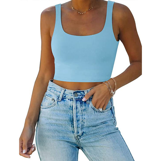 Wholesale Women’s Square Neck Double Lined Seamless Sleeveless Cropped Tank Yoga Crop Tops
