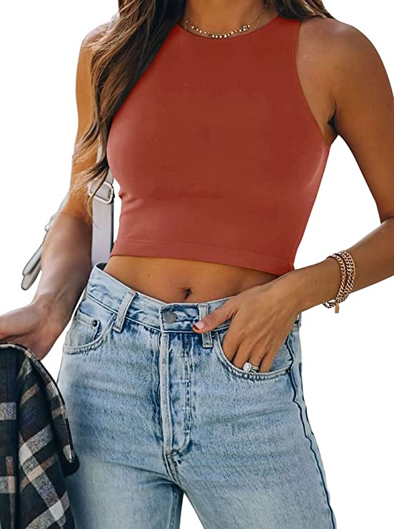 Wholesale Women’s Sleeveless Racer Back Tank Tops Halter Neck Crop Tops
