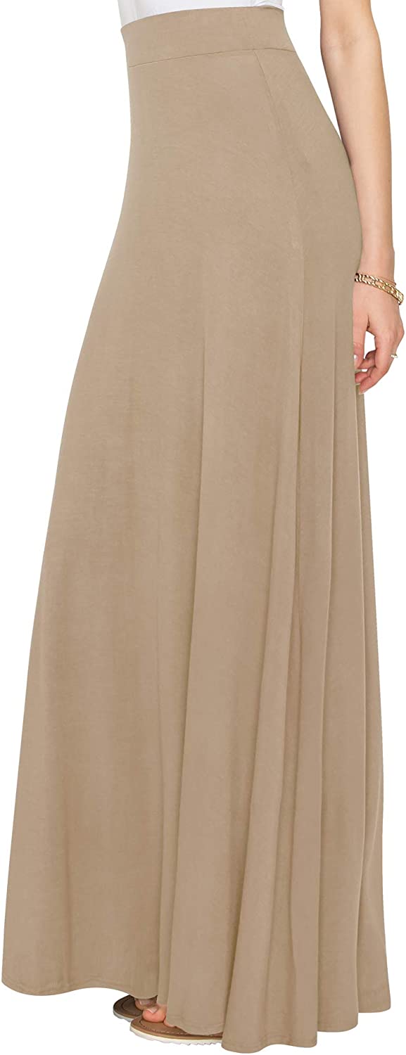 Wholesale Women's Styleish Print/Solid High Waist Flare Long Maxi Skirt Plain Colors