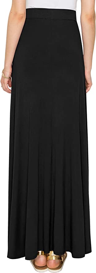 Wholesale Women's Styleish Print/Solid High Waist Flare Long Maxi Skirt Plain Colors