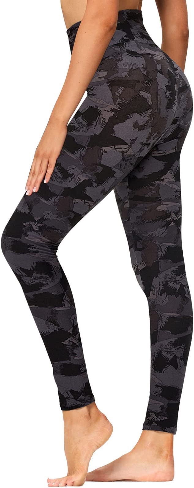 Wholesale High Waisted Black Camo Leggings Soft Slim Tummy Control Printed Pants