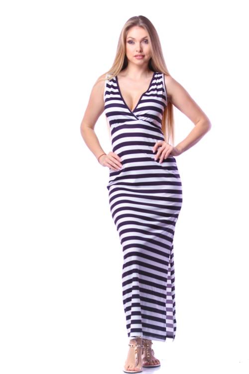 Wrap Front Stripe Maxi Dress