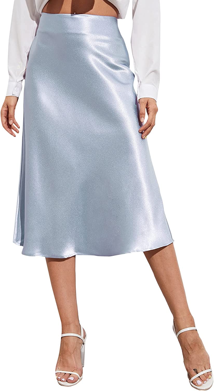 Wholesale Women's Elegant High Waist Satin A Line Flared Midi Skirt