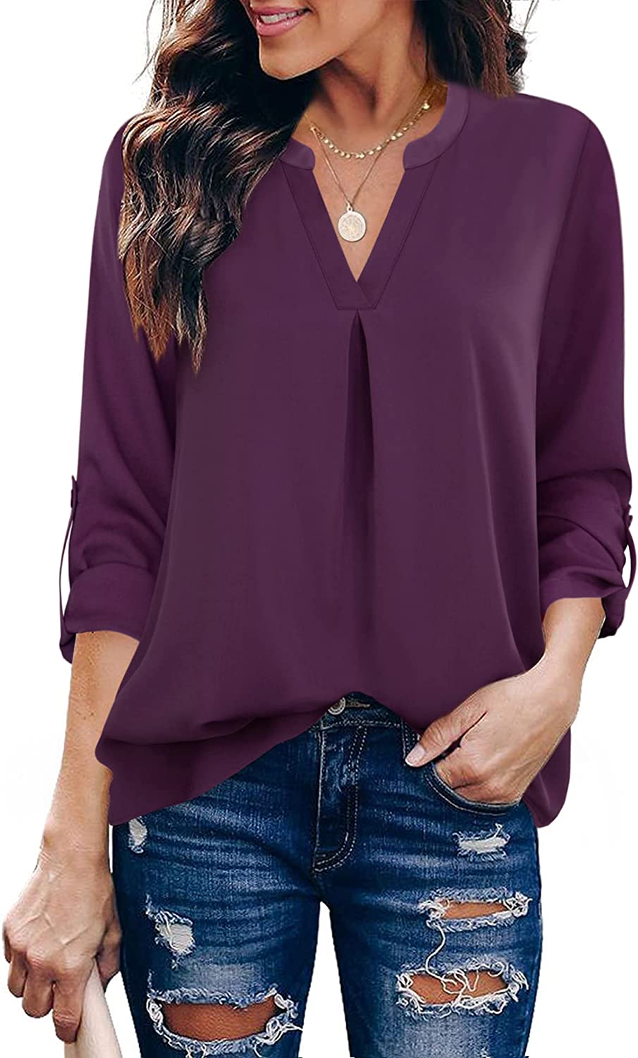Wholesale Women's Blouses 3/4 Sleeve Work Shirt Chiffon Tunic Top Office Wear