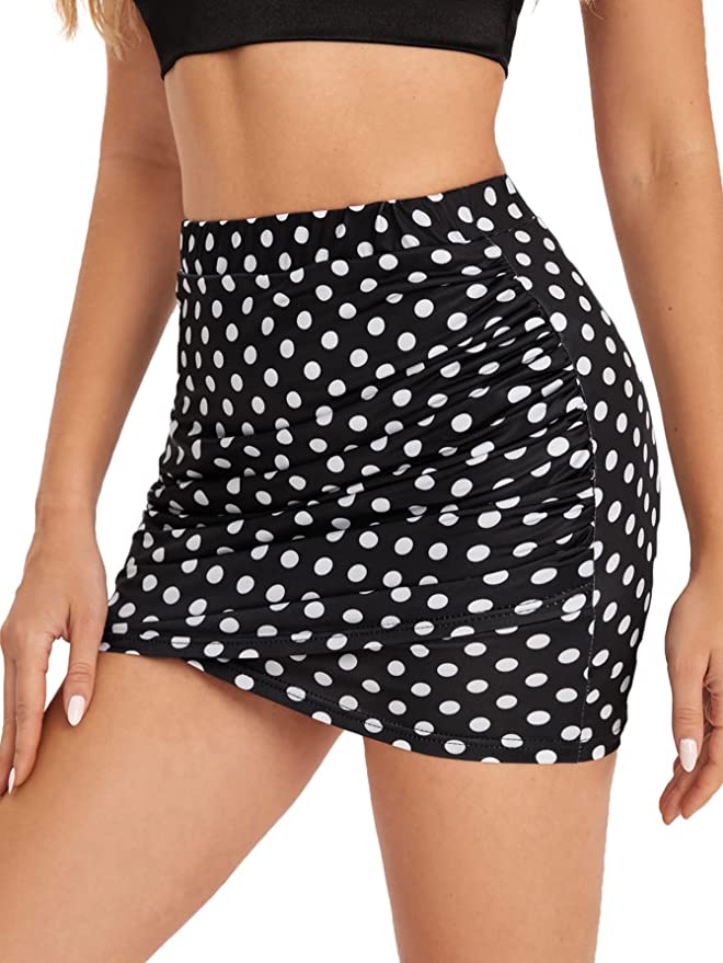 Wholesale Women's Elegant Ruched High Waist Bodycon Wrap Mini Skirt Polka Dots