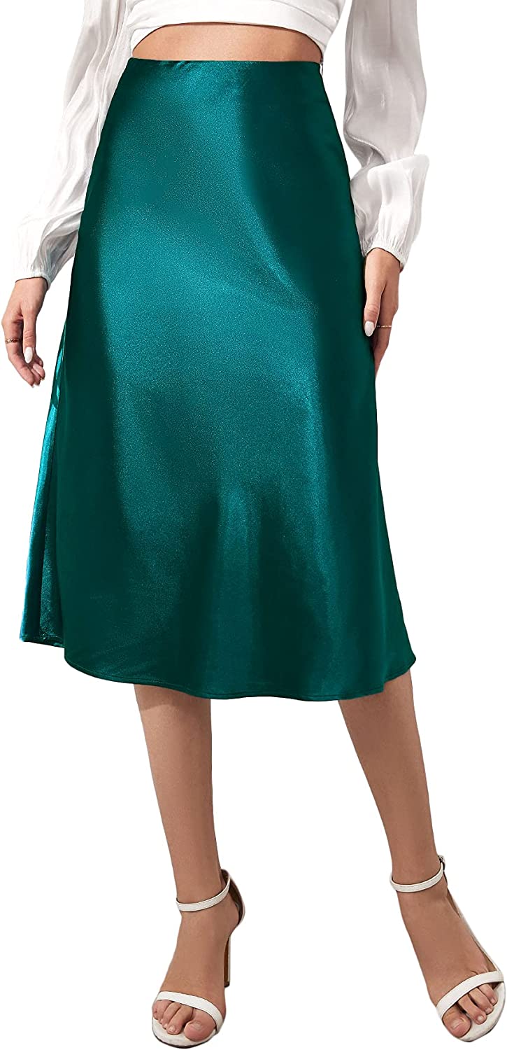 Wholesale Women's Elegant High Waist Satin A Line Flared Midi Skirt