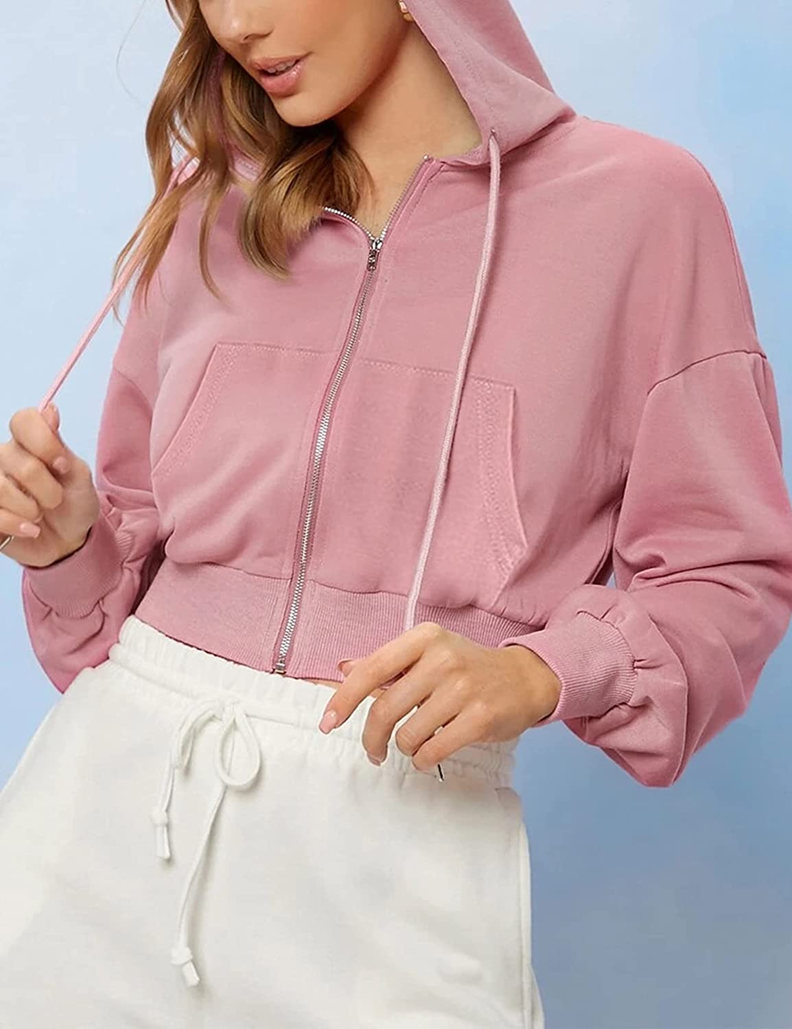 Wholesale Women's Long Sleeve Cropped Zip Up Hoodies