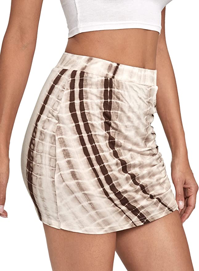 Wholesale Women's Elegant Ruched High Waist Bodycon Wrap Mini Skirt Tie Dye
