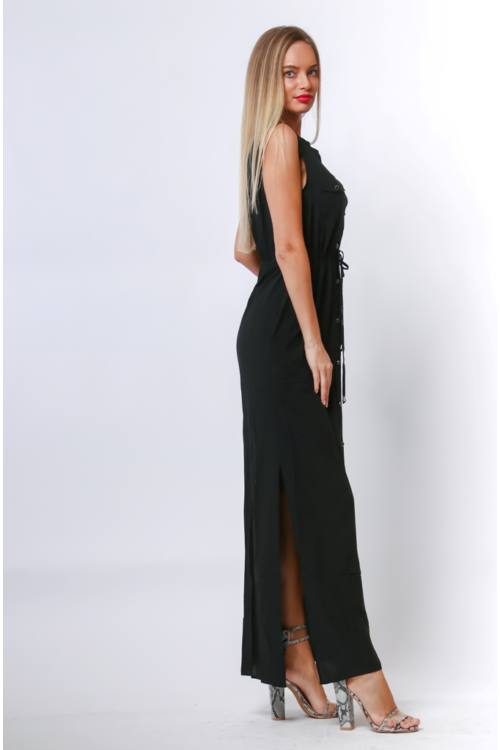 Drawstring Waist Maxi Shirt Dress