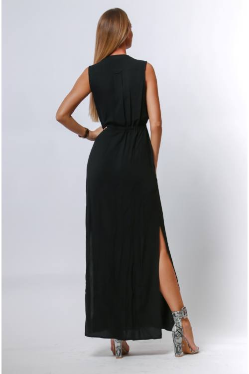 Drawstring Waist Maxi Shirt Dress