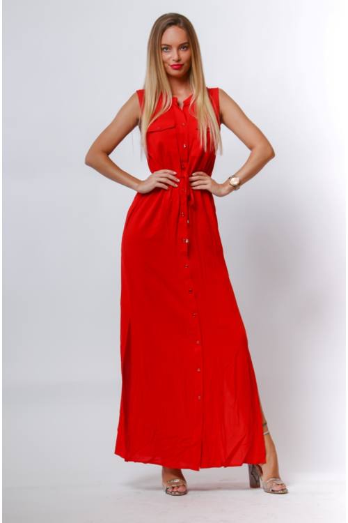 Drawstring Waist Maxi Shirt Dress