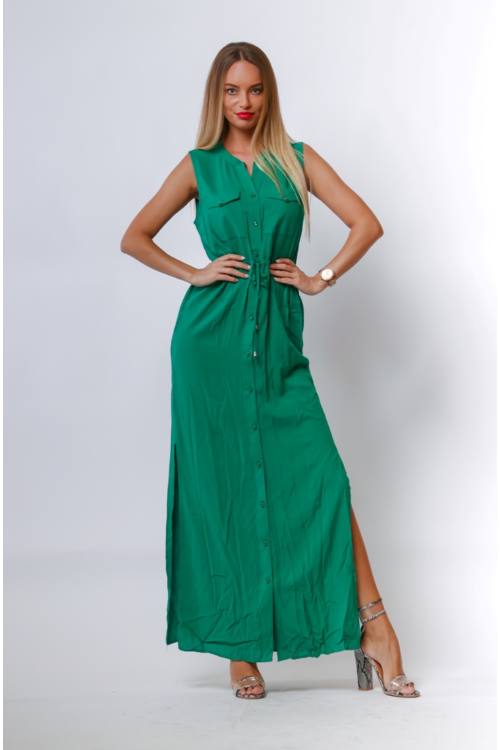 Drawstring Waist Maxi Shirt Dress