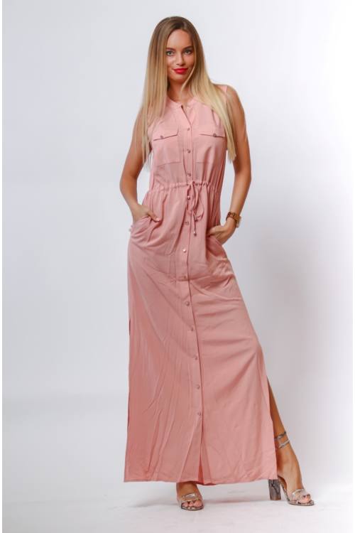 Drawstring Waist Maxi Shirt Dress