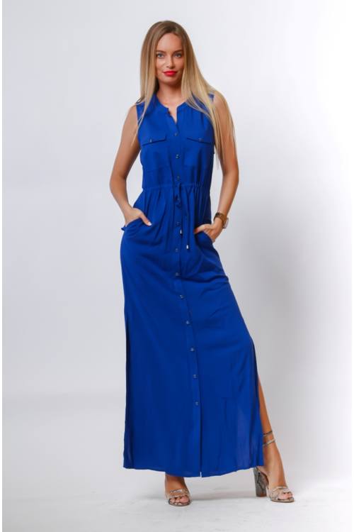 Drawstring Waist Maxi Shirt Dress