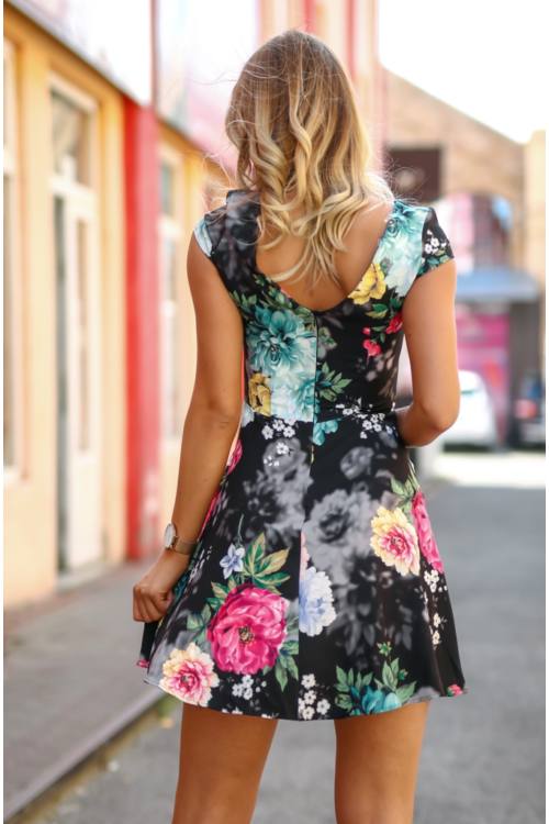 Spring Floral Mini Party Dress Black Floral / One Size Fits All Spring Floral Mini Party Dress Black Floral / One Size Fits All