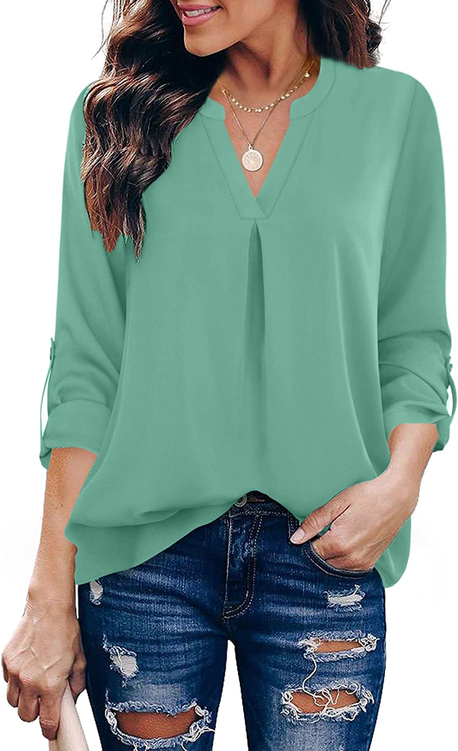 Wholesale Women's Blouses 3/4 Sleeve Work Shirt Chiffon Tunic Top Office Wear