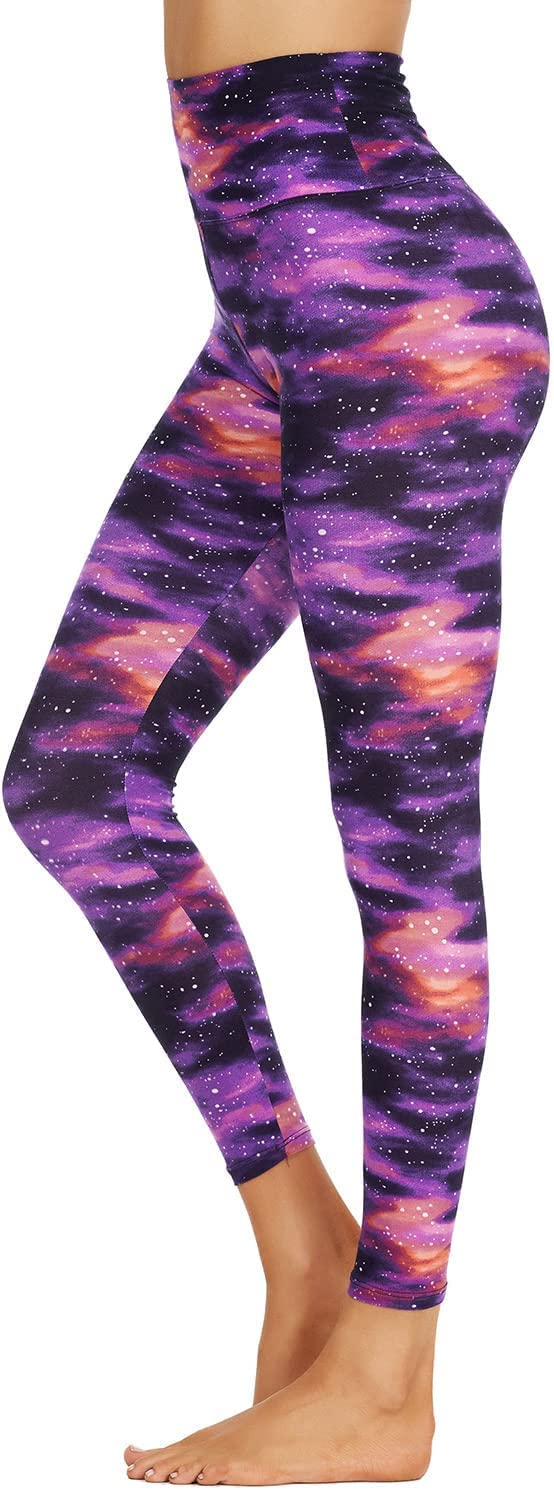 Wholesale High Waisted Purple Nebula Leggings Soft Slim Tummy Control Printed Pants