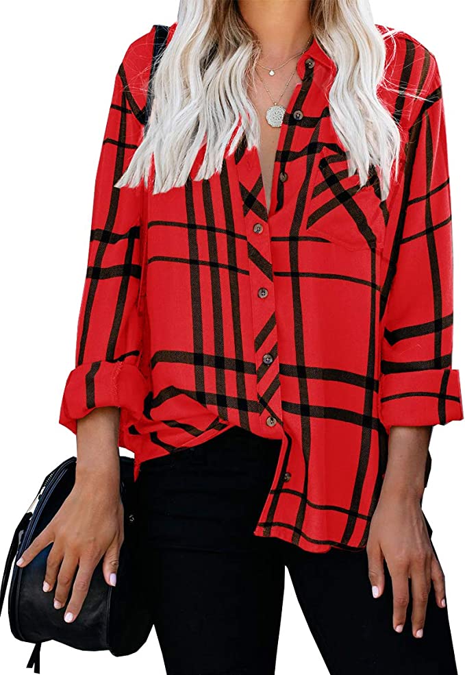 Wholesale Women's Long Sleeve V-Neck Stripes Casual Blouses Pocket Button Down Shirt Tops