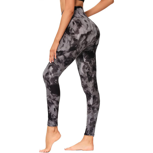 Wholesale High Waisted Black Tie Dye Leggings Soft Slim Tummy Control Printed Pants