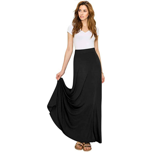 Wholesale Women's Styleish Print/Solid High Waist Flare Long Maxi Skirt Plain Colors