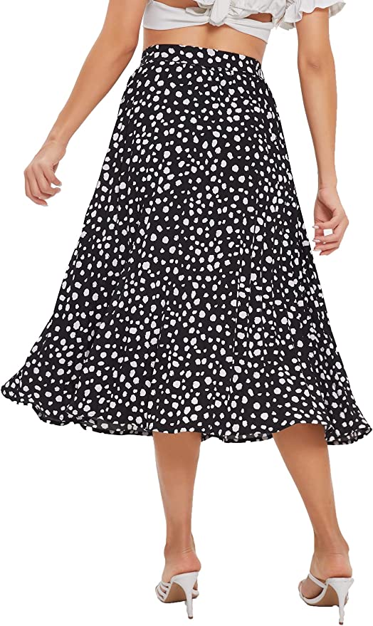 Wholesale Women's Floral Printed Elastic Waist A Line Pleated Ruffle Midi Skirt